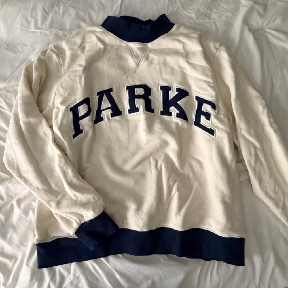 Parke Women's Cream Sweatshirt Jacket with Navy Trim
